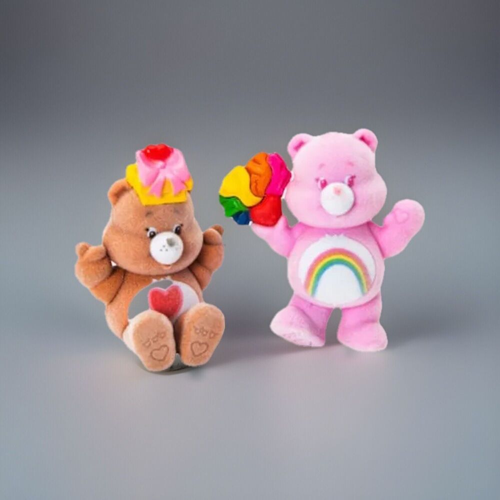 🔥Care Bears Flocked Figures Pack Of 2 Cheer Bear and Tenderheart Bear BNWT🔥